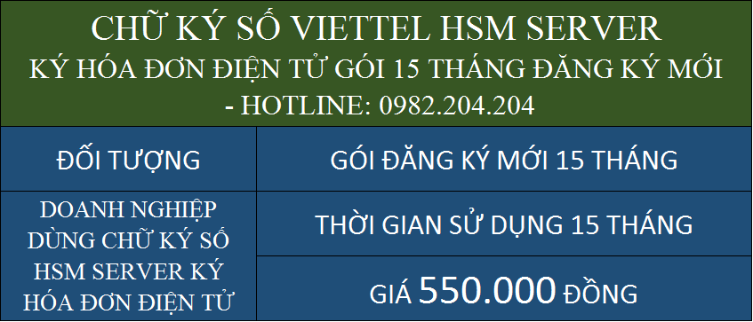 Chữ ký số HSM Server Viettel cấp mới 15 tháng