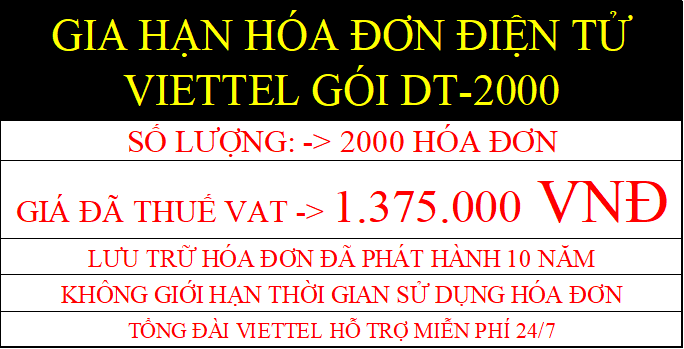 Gia hạn hóa đơn điện tử Viettel Gói DT2000