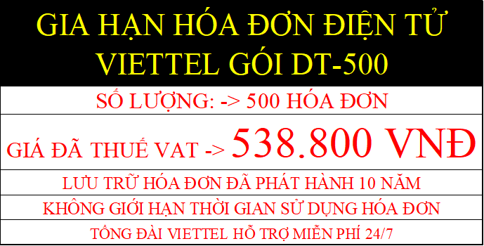 Gia hạn hóa đơn điện tử Viettel Gói DT500