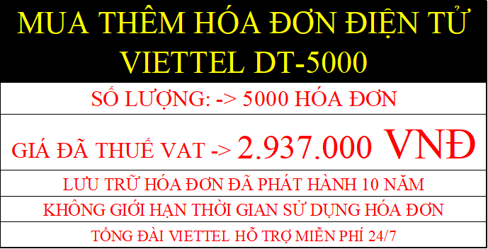 Mua thêm hóa đơn điện tử Viettel Gói DT5000
