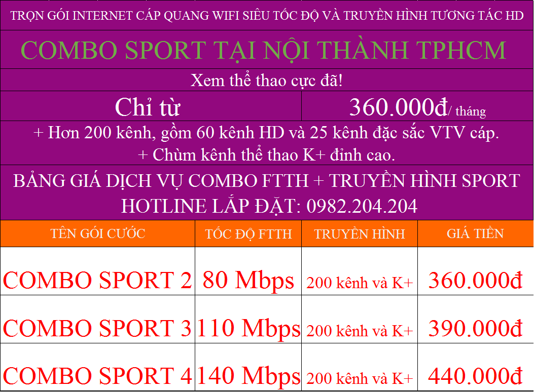 Combo internet wifi truyền hình Viettel K+ nội thành TPHCM