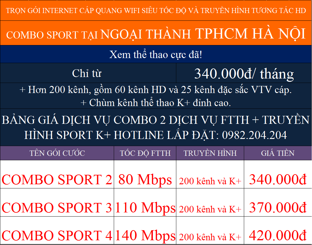 Các gói cước combo internet truyền hình K+ Viettel tại ngoại thành Hà Nội TPHCM