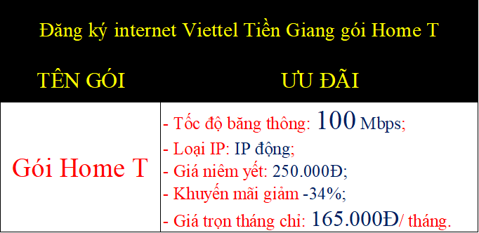 Đăng ký internet Viettel Tiền Giang gói Home T