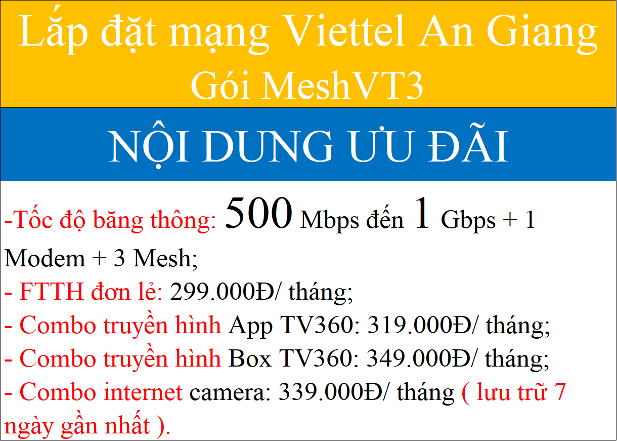 Bảng Giá Các Gói Cước Wifi Viettel An Giang 2026 Giảm -40% 5 Lắp đặt mạng Viettel An Giang Gói MeshVT3