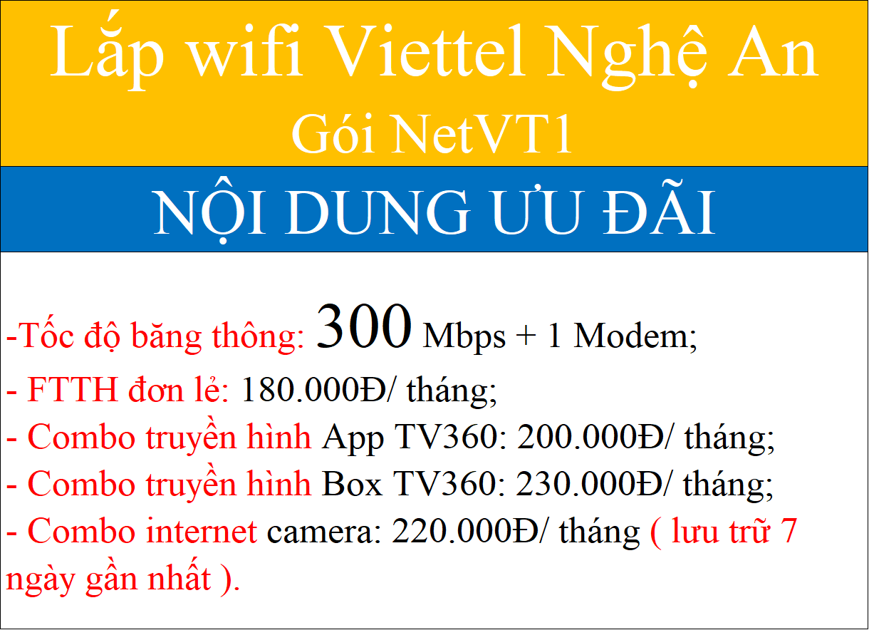 Khuyến Mãi Lắp Wifi Viettel Nghệ An 2026 Cực Rẻ Chỉ 180.000Đ/ Tháng 1 Lắp wifi Viettel Nghệ An Gói NetVT1